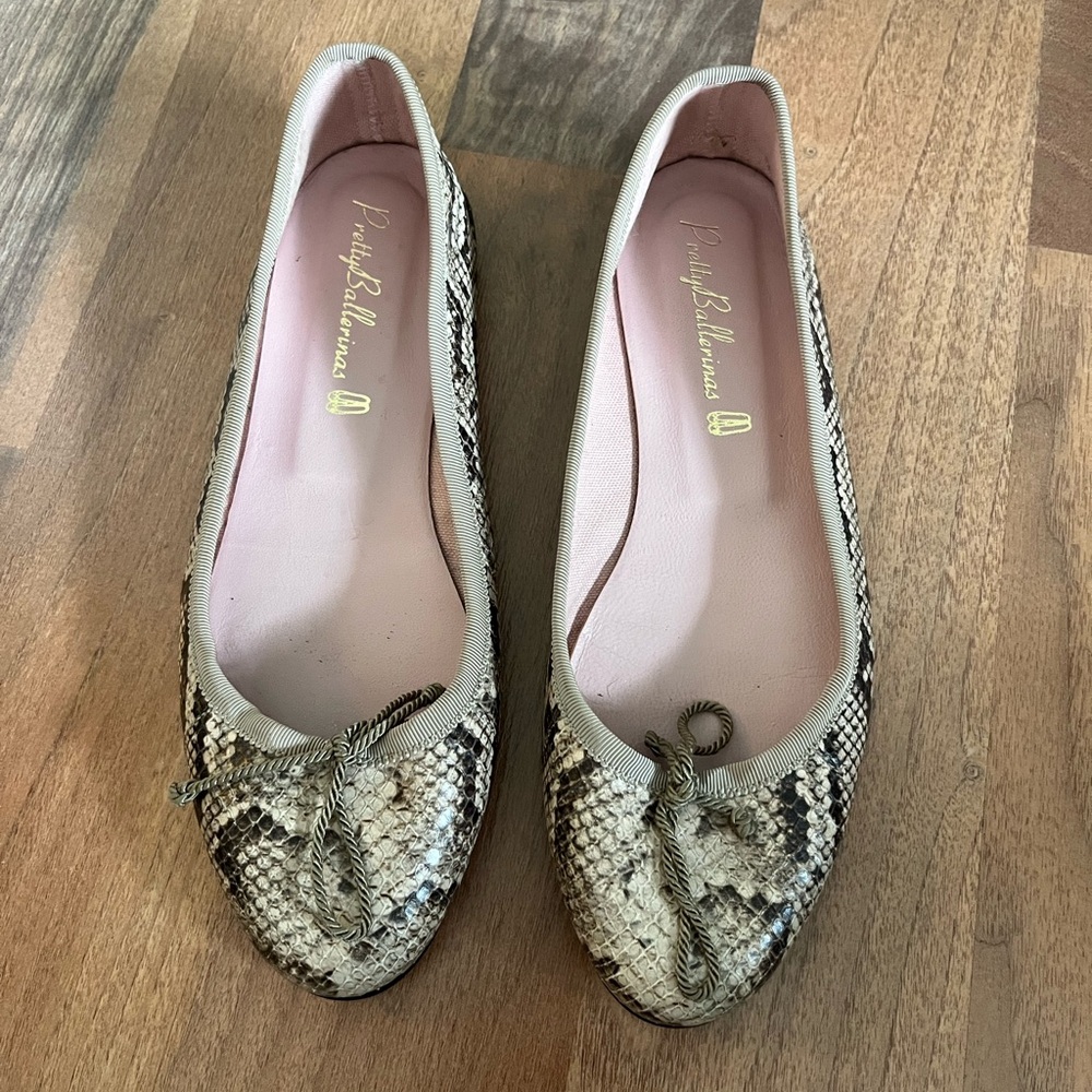 Leather Snake Print Ballerina Flats - Pretty Ballerina